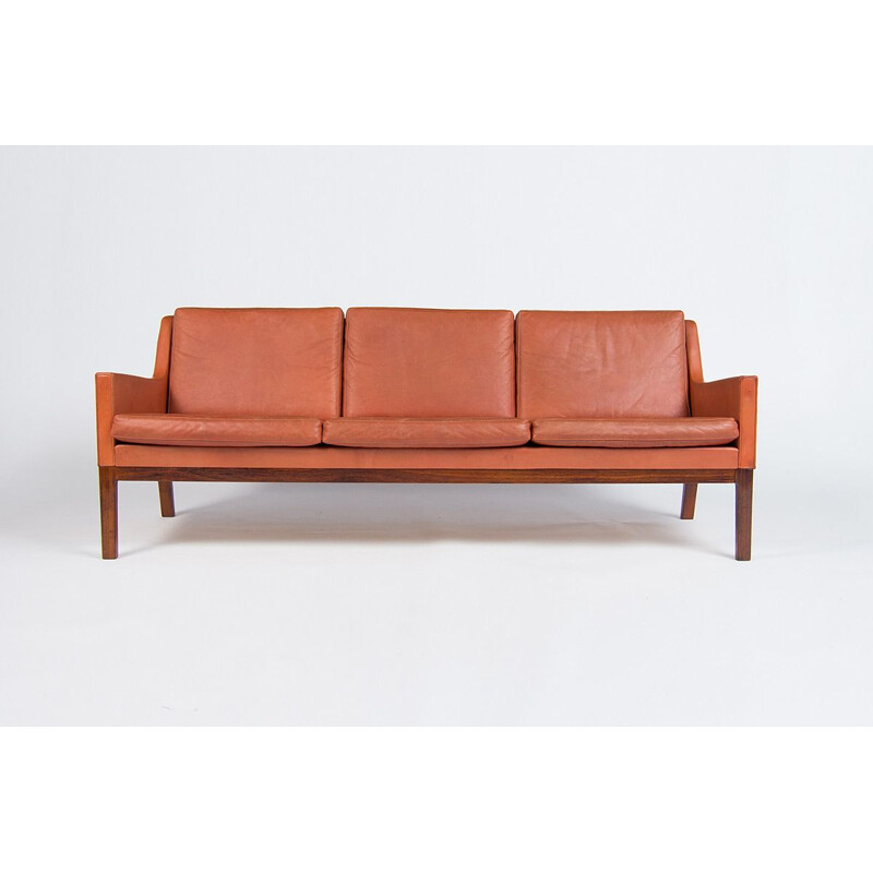 Vintage Sofa in Leather & Rosewood by Kai Lyngfeldt Larsen, Danish 1950s