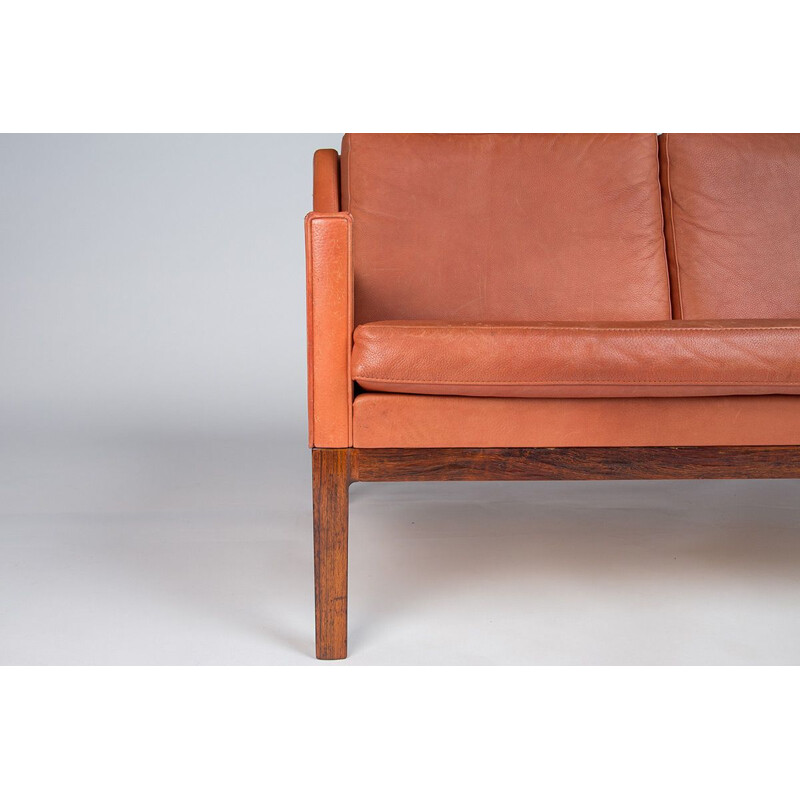 Vintage Sofa in Leather & Rosewood by Kai Lyngfeldt Larsen, Danish 1950s