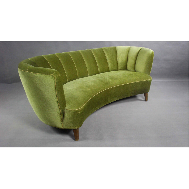 Vintage Curved Velvet Banana Sofa, Danish 1950s