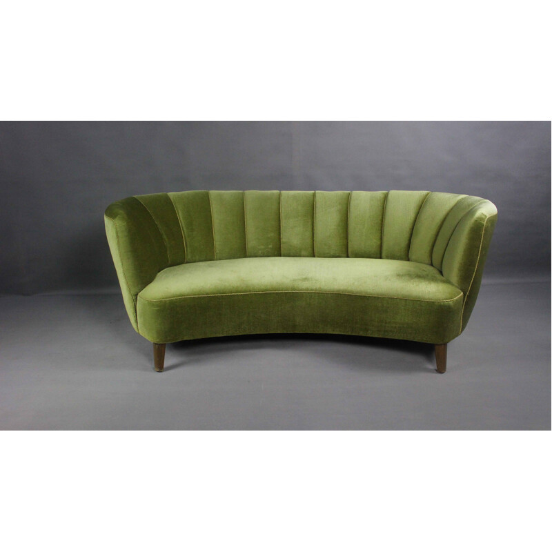 Vintage Curved Velvet Banana Sofa, Danish 1950s