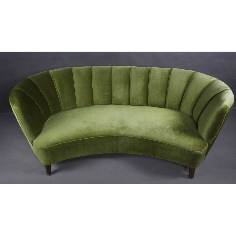 Vintage Curved Velvet Banana Sofa, Danish 1950s