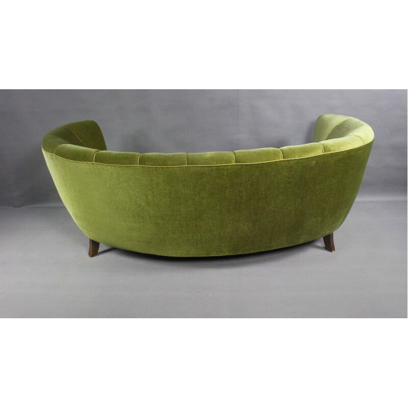 Vintage Curved Velvet Banana Sofa, Dänemark, 1950