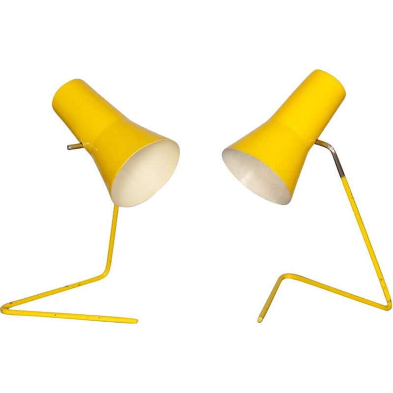 Paire de lampes vintage jaunes par Josef Hurka pour Drupol 1960