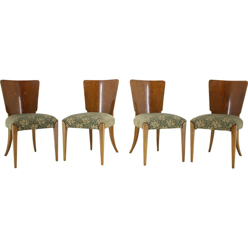 Set of 4 vintage walnut chairs by Jindrich Halabala for Up Závody, Czechoslovakia