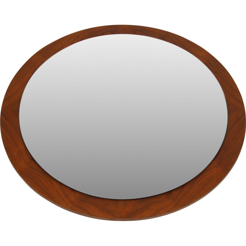 Vintage Large Round mirror with wooden edge, Scandinavian 1960s