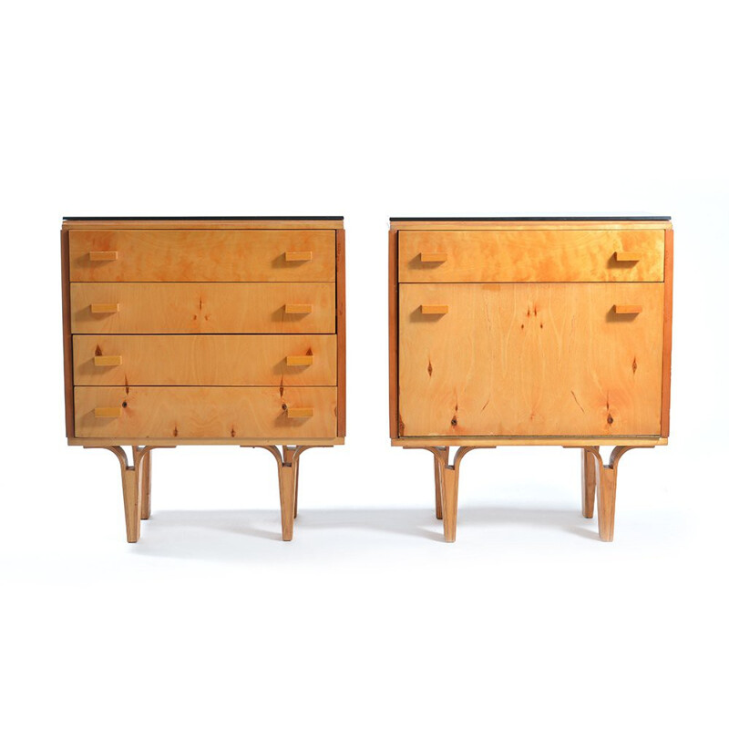 Pair of small chests of drawers with black glass tops - 1960s