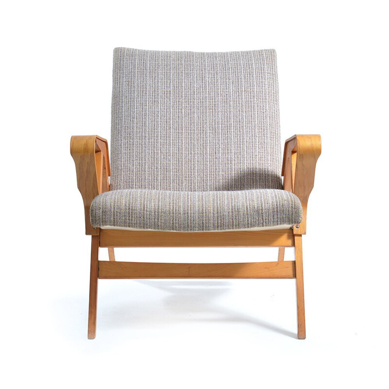 Bended wood armchair with fabric - 1960s