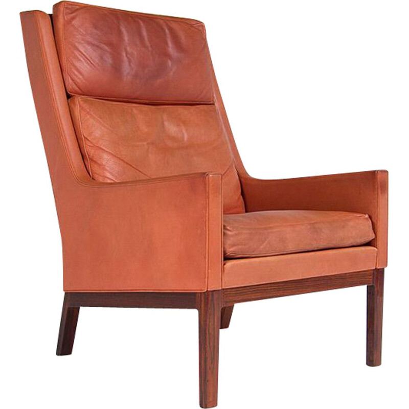 Fauteuil vintage cuir & palissandre, par Kai Lyngfeldt Larsen Danemark, 1950