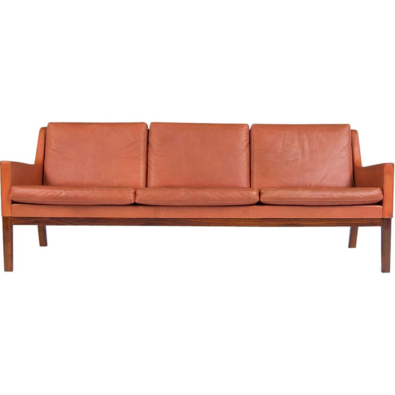 Vintage Sofa in Leather & Rosewood by Kai Lyngfeldt Larsen, Danish 1950s
