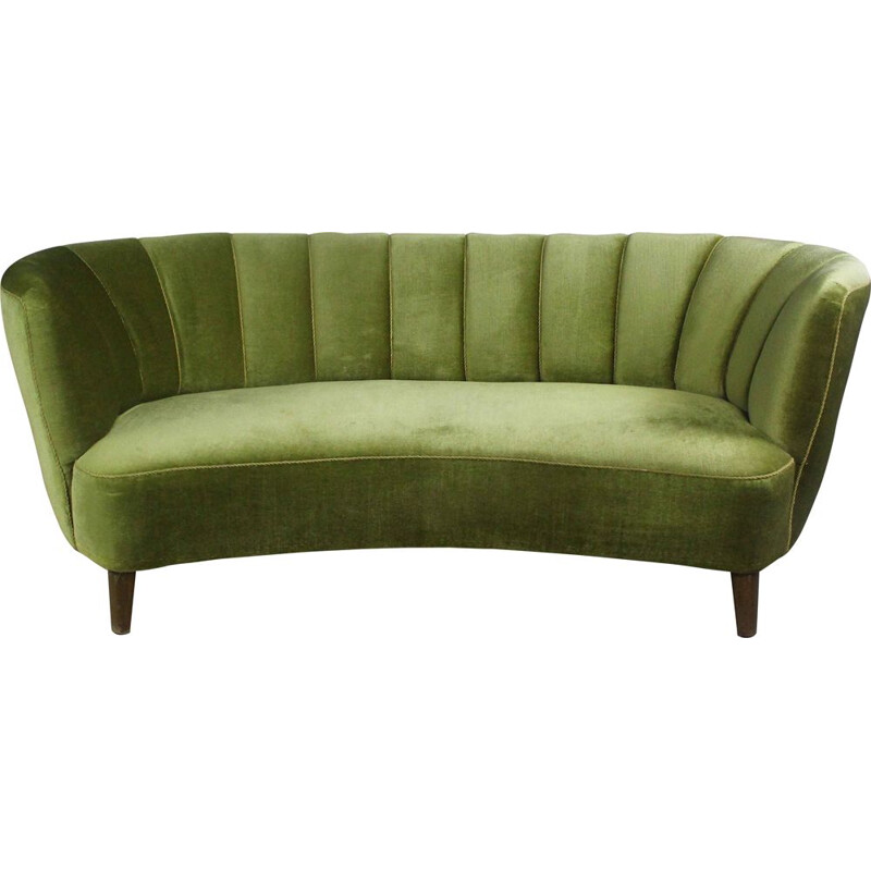 Vintage Curved Velvet Banana Sofa, Danish 1950s