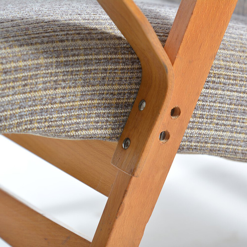 Bended wood armchair with fabric - 1960s