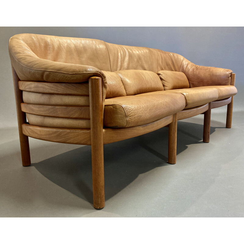 Canapé vintage teck et cuir Design scandinave 1960