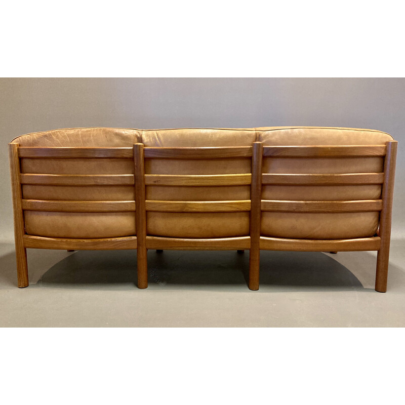 Vintage teak and leather sofa Scandinavian design 1960