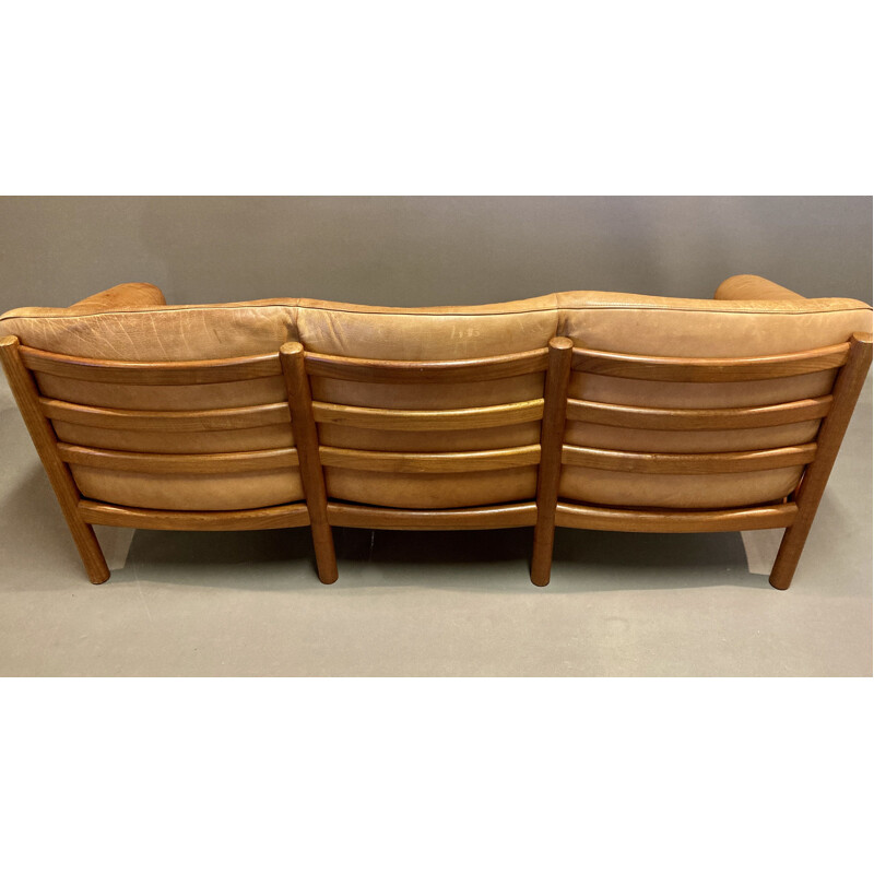 Vintage teak and leather sofa Scandinavian design 1960