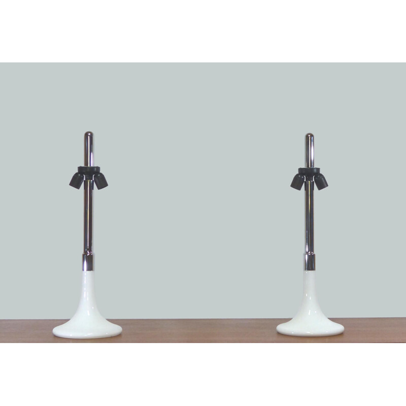 Pair of vintage white opal glass lamp stands xxl model ML3 by Ingo Maurer, 1990
