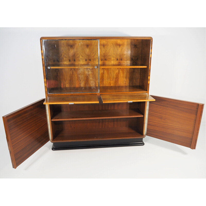 Vintage Showcase Art Deco Walnut Veneer by Jindřich Halabalafor for UP Závody, 1930s