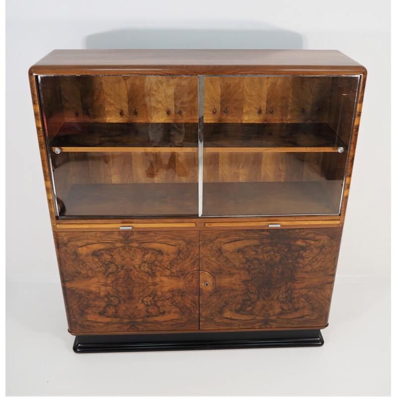 Vintage Showcase Art Deco Walnut Veneer by Jindřich Halabalafor for UP Závody, 1930s