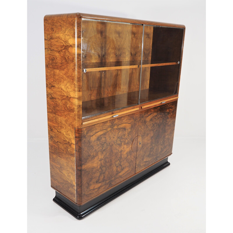 Vintage Showcase Art Deco Walnut Veneer by Jindřich Halabalafor for UP Závody, 1930s