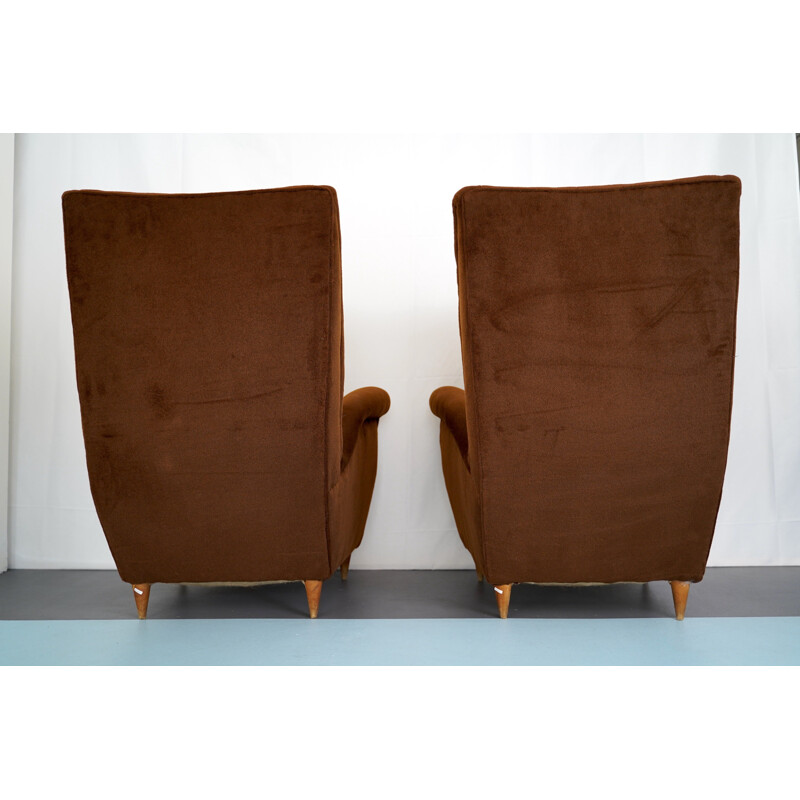 Pair of vintage Brown velvet Armchairs by Gio Ponti, Italian 1950s