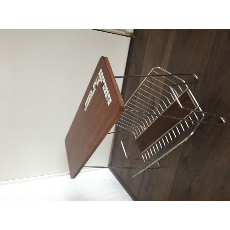 Vintage Teak and Metal Side Table with Magazine Rack, 1950