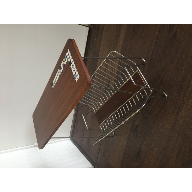 Vintage Teak and Metal Side Table with Magazine Rack, 1950