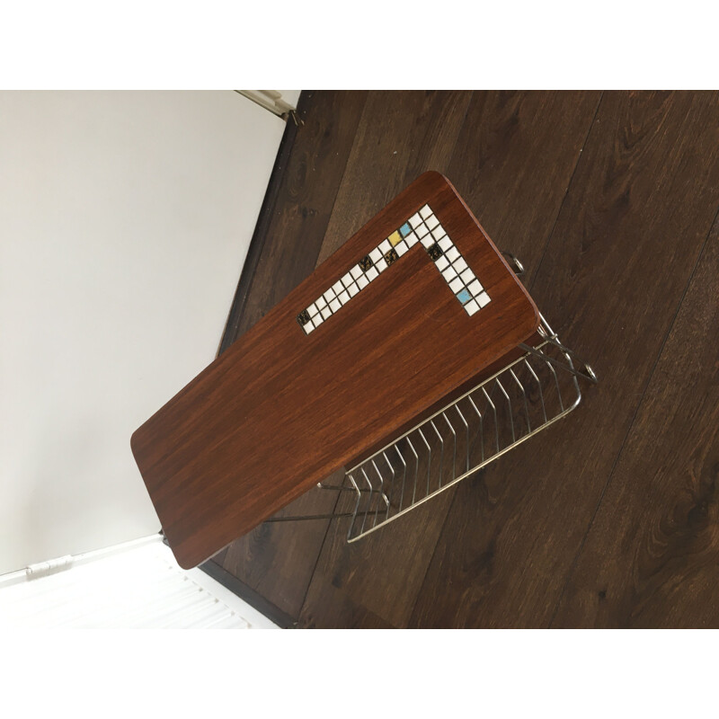 Vintage Teak and Metal Side Table with Magazine Rack, 1950