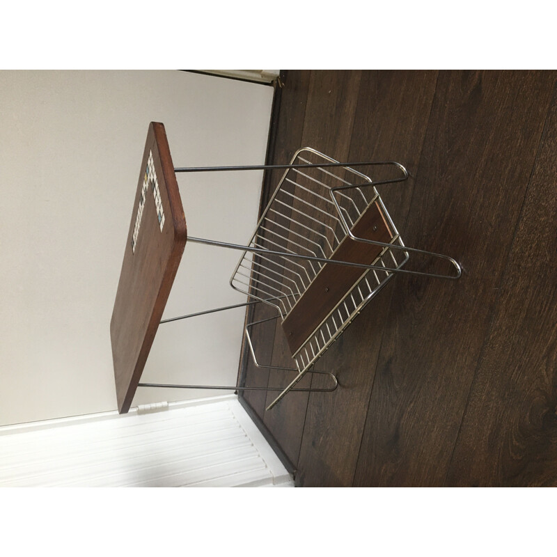 Vintage Teak and Metal Side Table with Magazine Rack, 1950