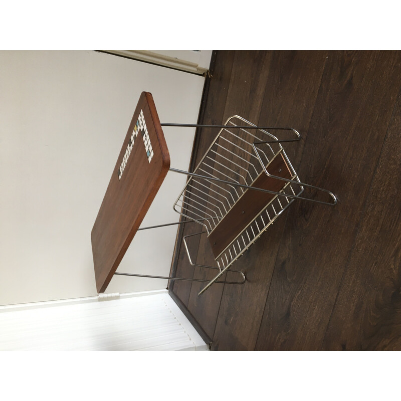 Vintage Teak and Metal Side Table with Magazine Rack, 1950