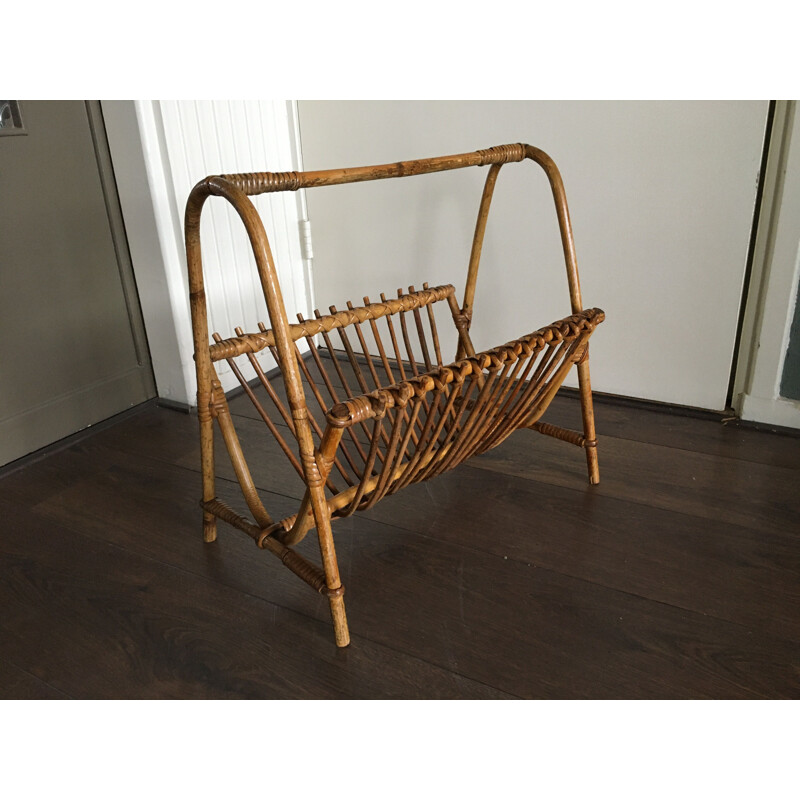 Vintage rattan Magazine Rack by Rohé Noordwolde, 1950