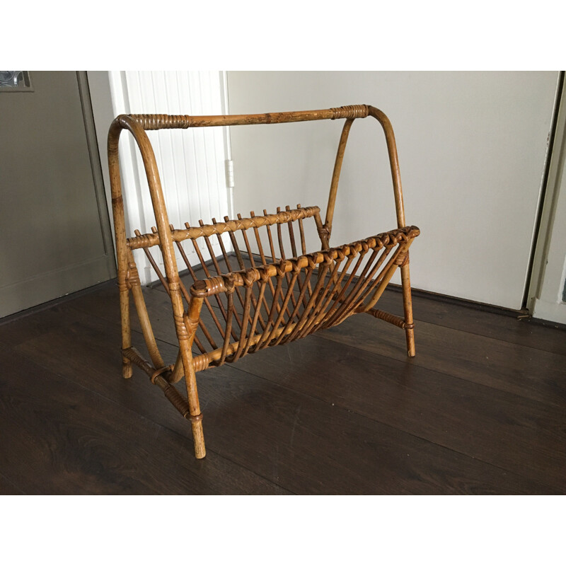 Vintage rattan Magazine Rack by Rohé Noordwolde, 1950