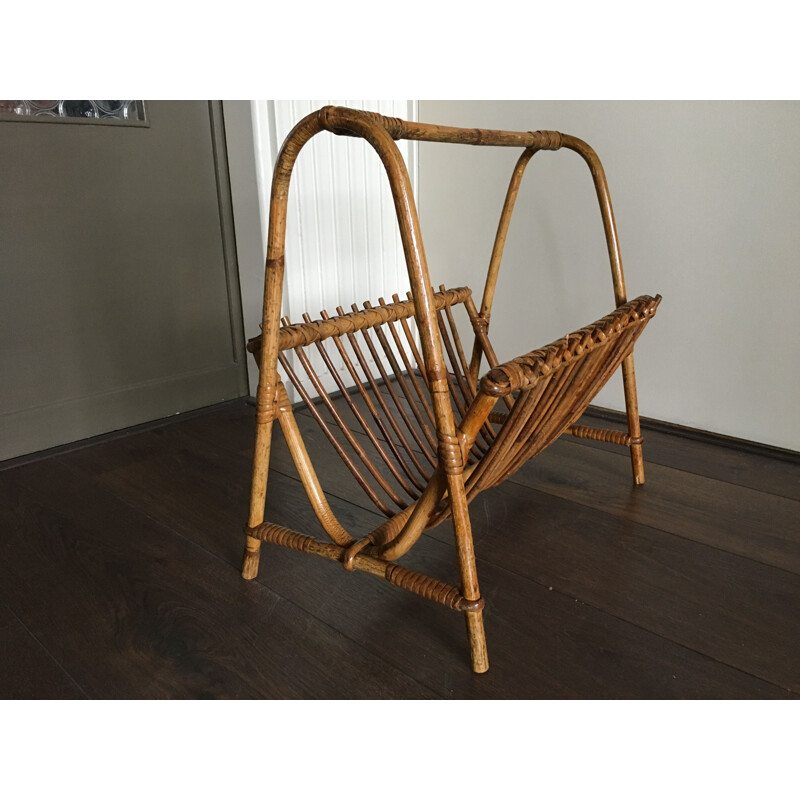 Vintage rattan Magazine Rack by Rohé Noordwolde, 1950