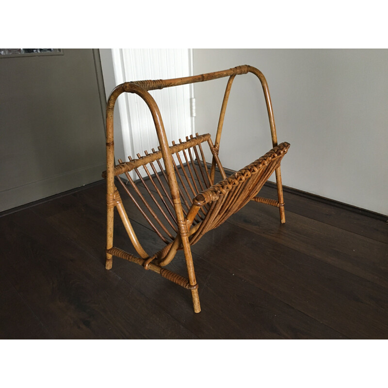 Vintage rattan Magazine Rack by Rohé Noordwolde, 1950