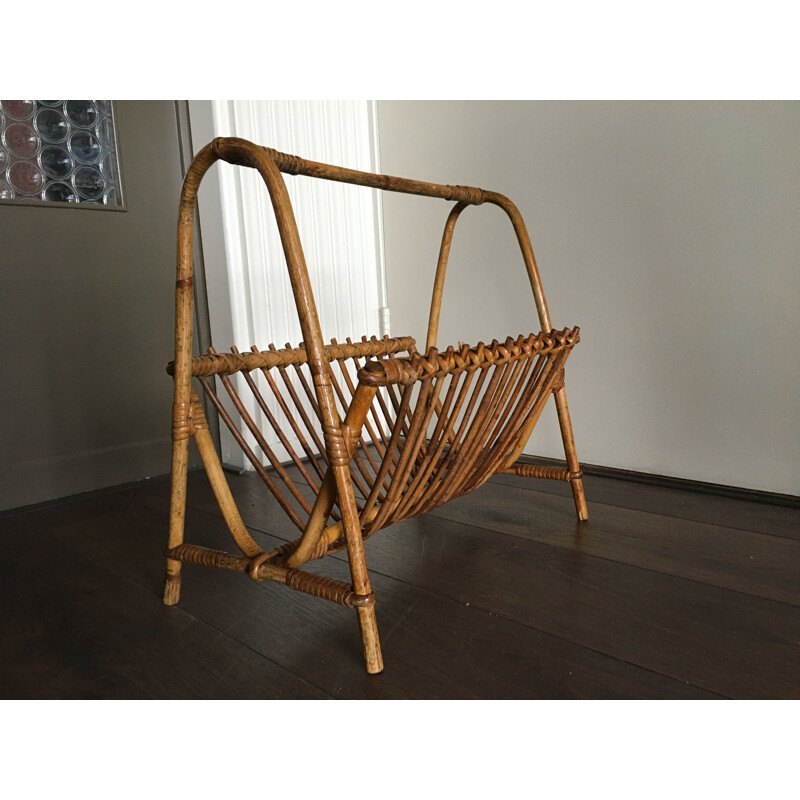 Vintage rattan Magazine Rack by Rohé Noordwolde, 1950