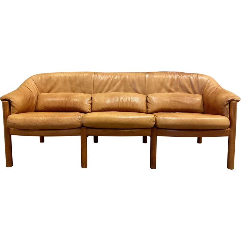 Vintage teak and leather sofa Scandinavian design 1960