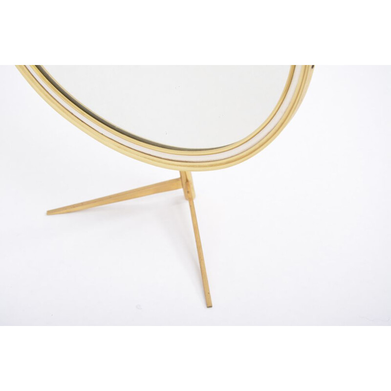 Vintage oval brass table mirror by Vereinigte  Werkstätten München, Germany 1960