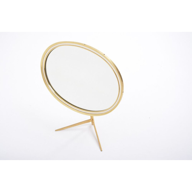 Vintage oval brass table mirror by Vereinigte  Werkstätten München, Germany 1960