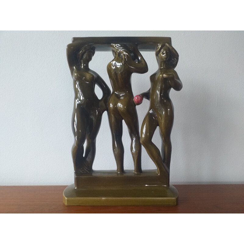 Escultura vintage de cerámica de mujer de Bechyne Keramia, Checoslovaquia 1960