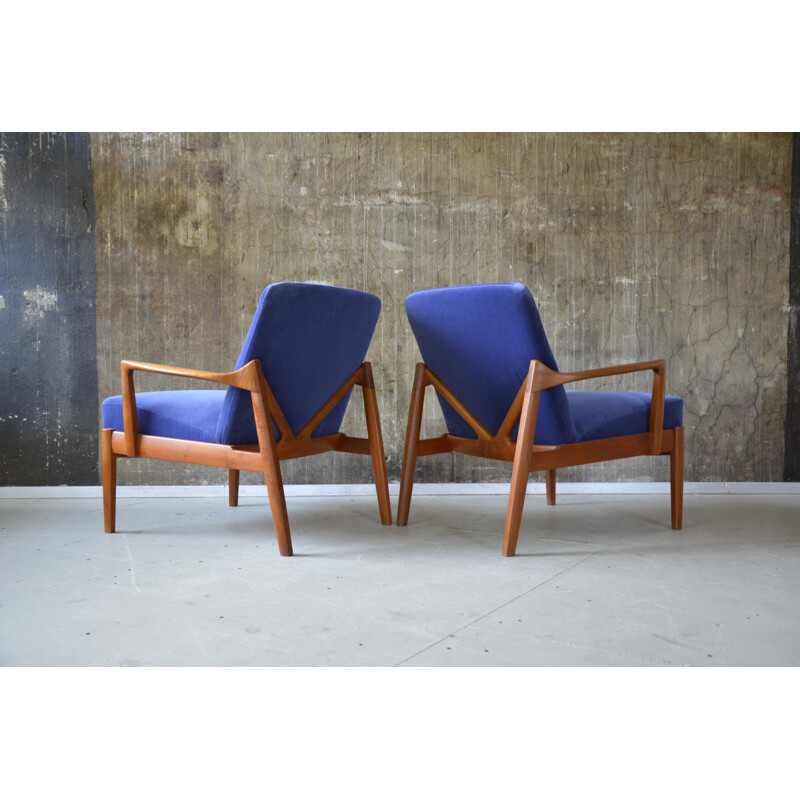 Mid-century France & Son armchair in teak and velvet, Tove and Edvard KINDT-LARSEN - 1960s