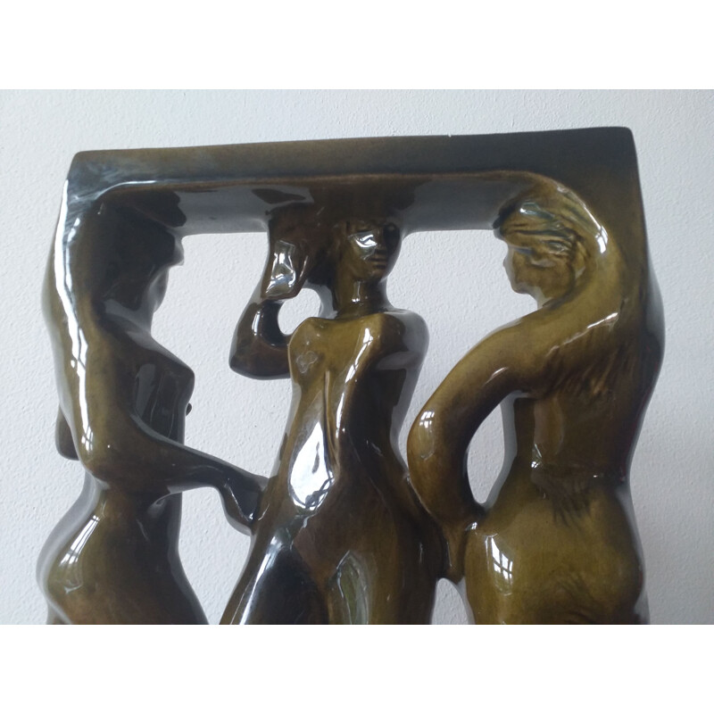 Escultura vintage de cerámica de mujer de Bechyne Keramia, Checoslovaquia 1960