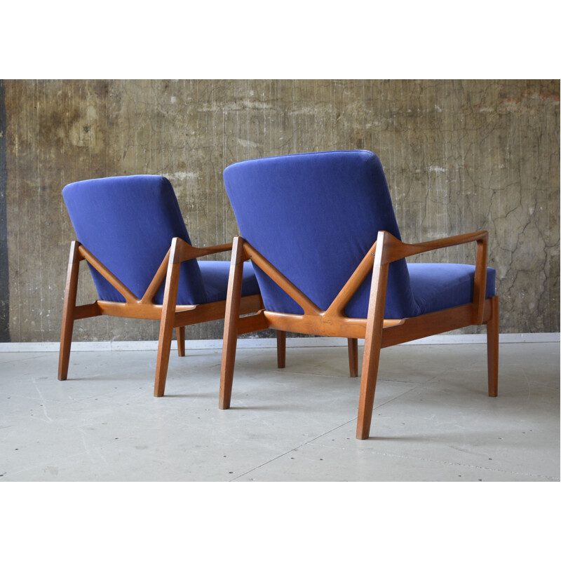 Mid-century France & Son armchair in teak and velvet, Tove and Edvard KINDT-LARSEN - 1960s