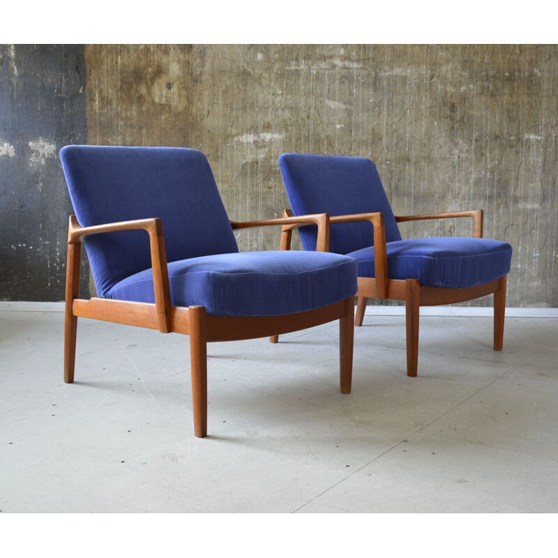 Mid-century France & Son armchair in teak and velvet, Tove and Edvard KINDT-LARSEN - 1960s