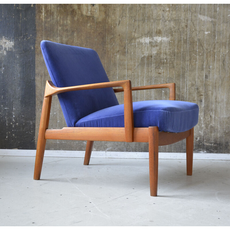 Mid-century France & Son armchair in teak and velvet, Tove and Edvard KINDT-LARSEN - 1960s