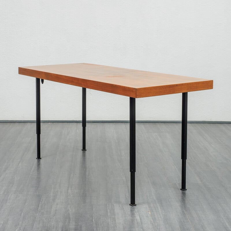 Vintage height-adjustable table, walnut & metal, 1960s
