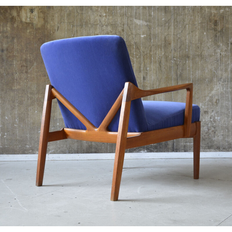 Mid-century France & Son armchair in teak and velvet, Tove and Edvard KINDT-LARSEN - 1960s