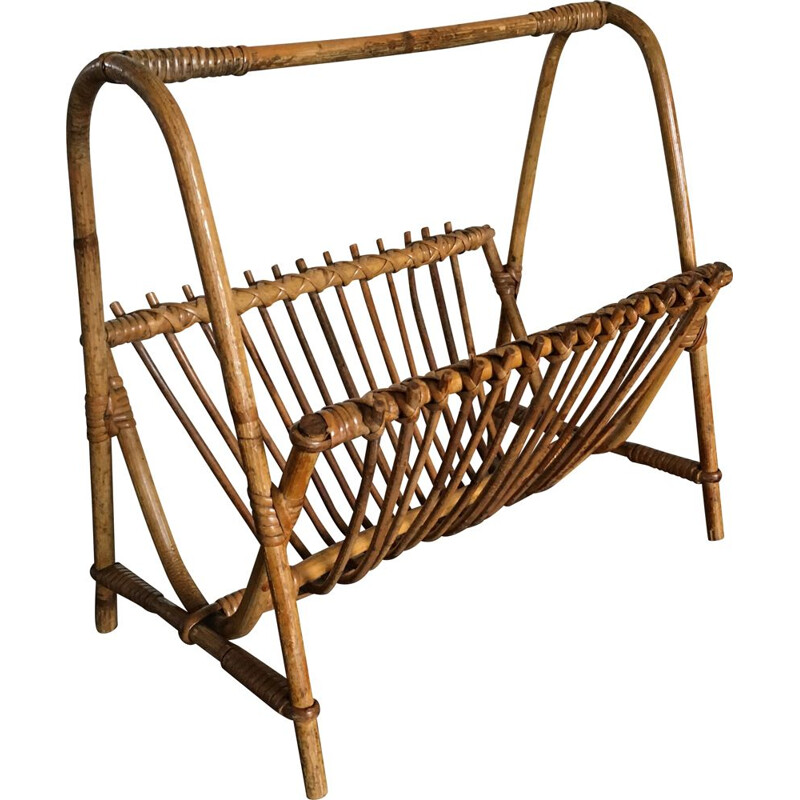 Vintage rattan Magazine Rack by Rohé Noordwolde, 1950