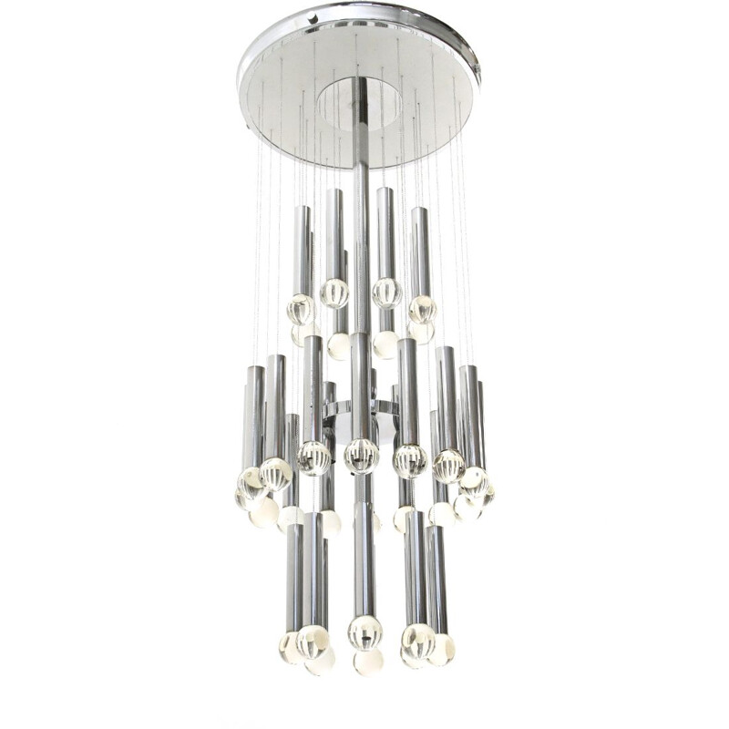 Vintage Chandelier in glass and chromed metal by Gaetano Sciolari for Sciolari, 1970s