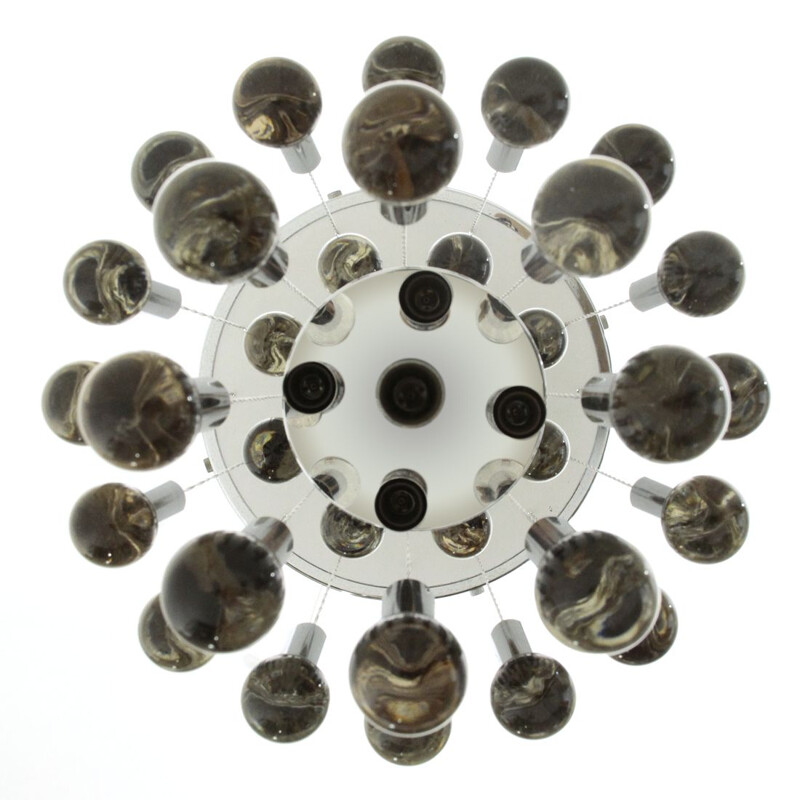 Vintage Chandelier in glass and chromed metal by Gaetano Sciolari for Sciolari, 1970s