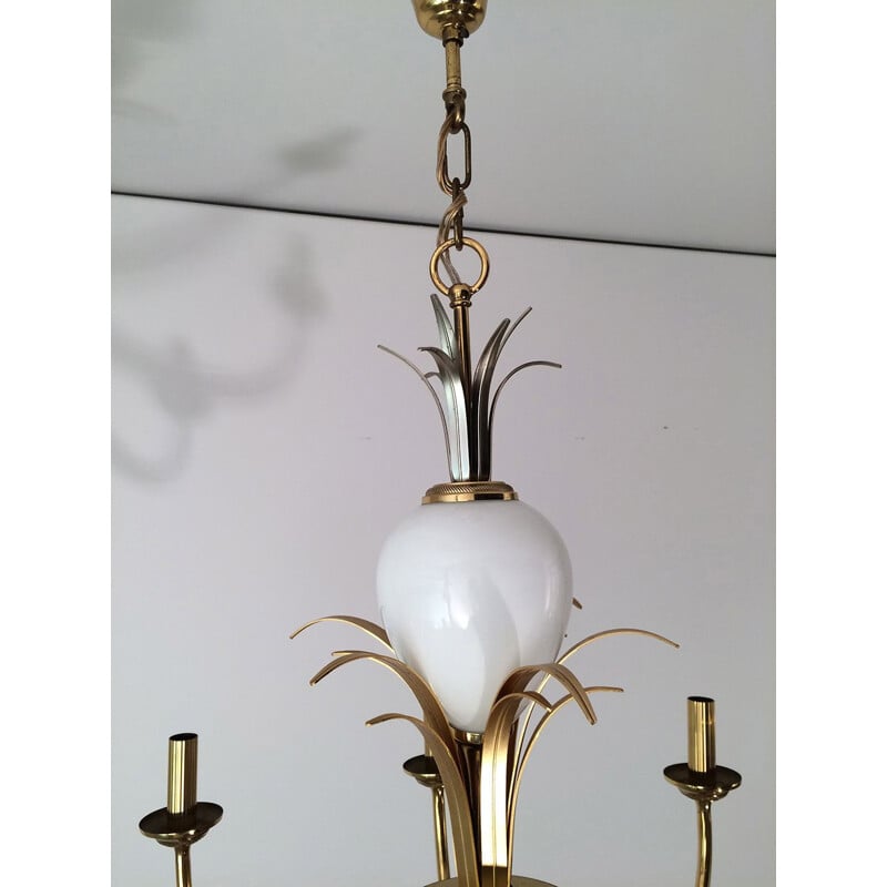 Candelabro vintage em metal dourado e porcelana branca, 1970