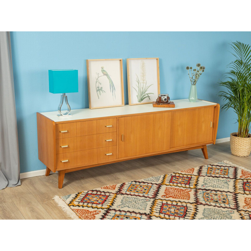 Vintage sideboard ash veneer with 2 sliding doors, a shelf, 3 drawers  1950s