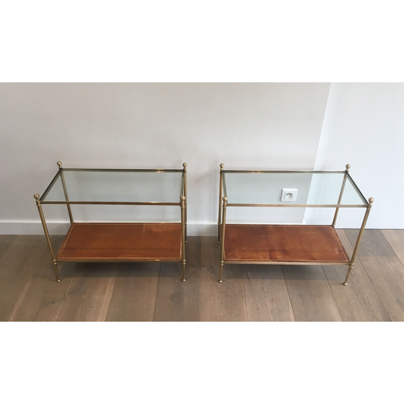 Pair of vintage mahogany brass and marble sofa ends